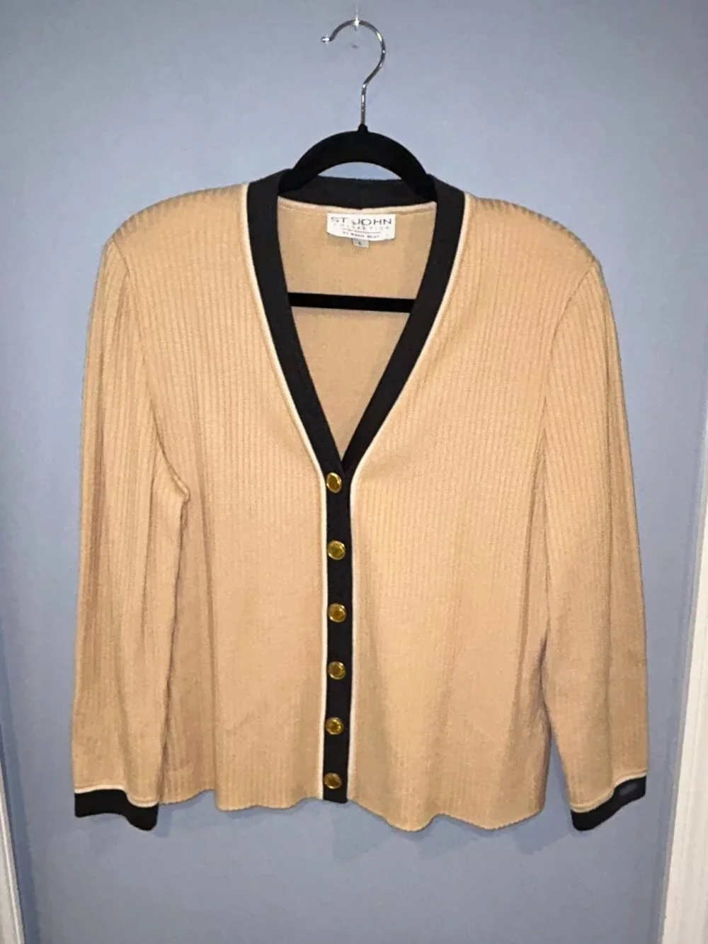 St. John Collection Marie Gray Ribbed Knit Cardigan, ladies large